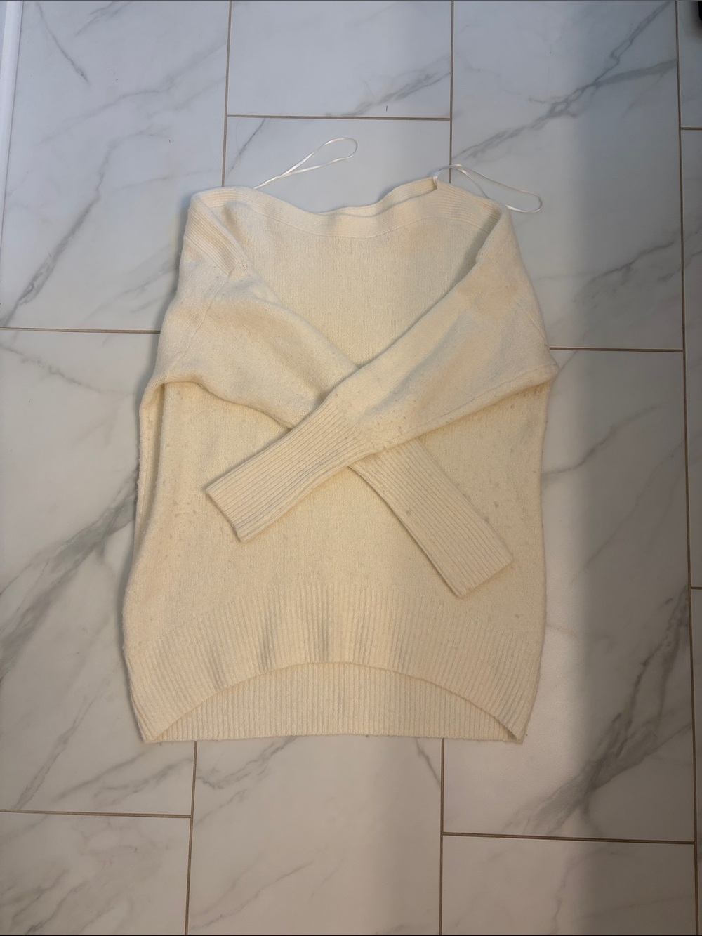 Anthropologie Cream Off-Shoulder Knit Sweater